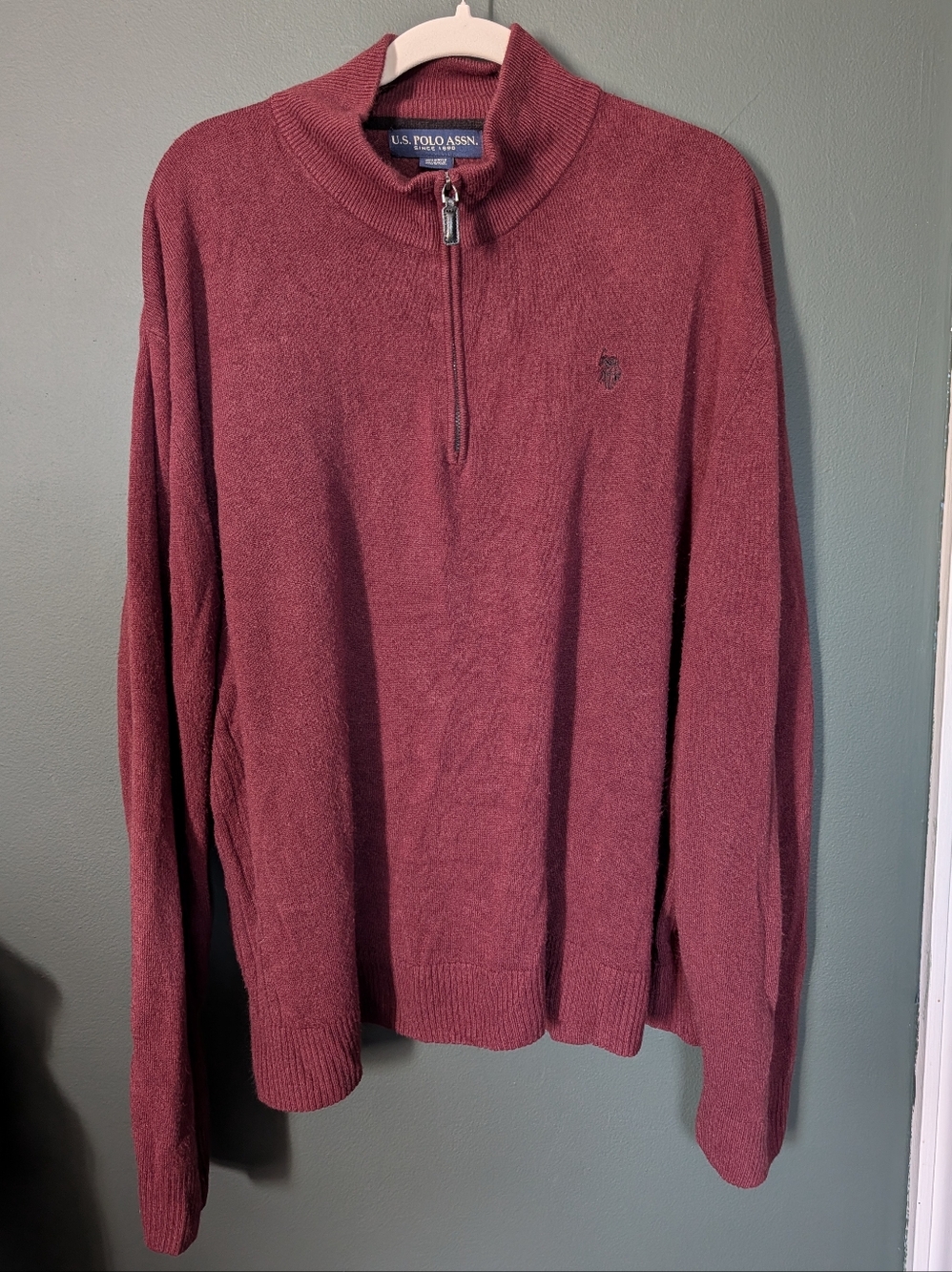 U.S. Polo Assn. Men’s Zip-Neck Sweater - XXXL Burgundy 🩵